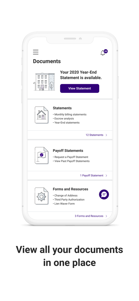 Your Mortgage Online - Ein Smartphone, das den Dokumentenbereich der App Ihre Hypothek Online mit Rechnungs- und Tilgungsabrechnungen anzeigt