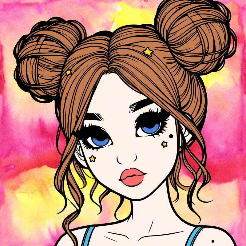 realistic girl with space buns