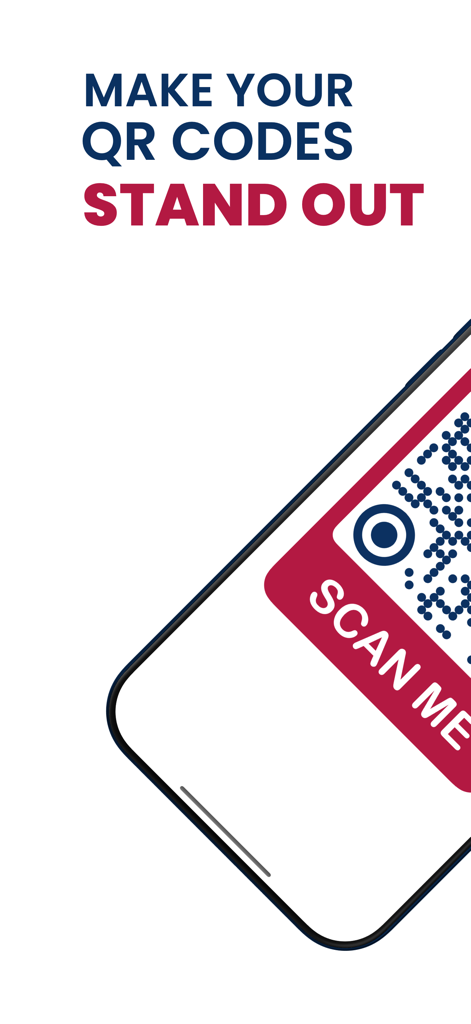 Smartphone displaying a custom red and blue QR code with Scan Me text overlay