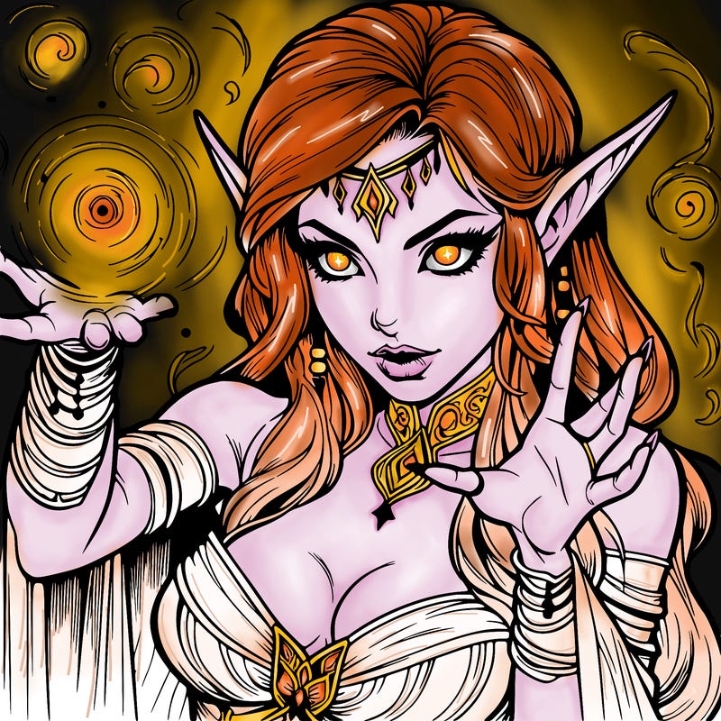 realistic scary beautiful elf sorceress casting spell