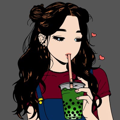 aesthetic realistic girl with boba