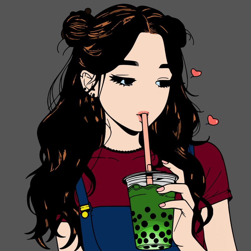 aesthetic realistic girl with boba