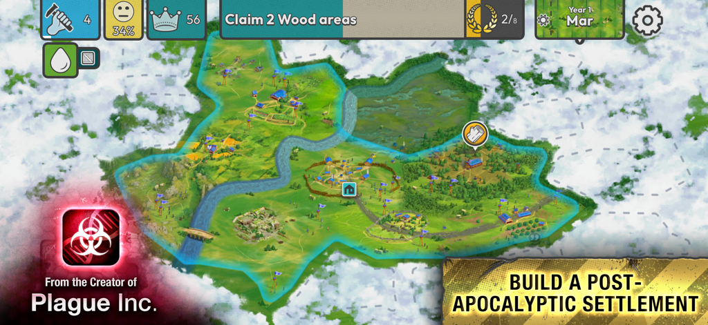 After Inc. - Strategic map view of a post-apocalyptic settlement in the mobile game After Inc