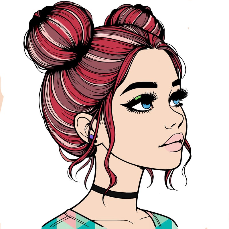 realistic girl with buns on the top of her head
