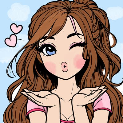 realistic girl winking and blowing a kiss while making heart hands