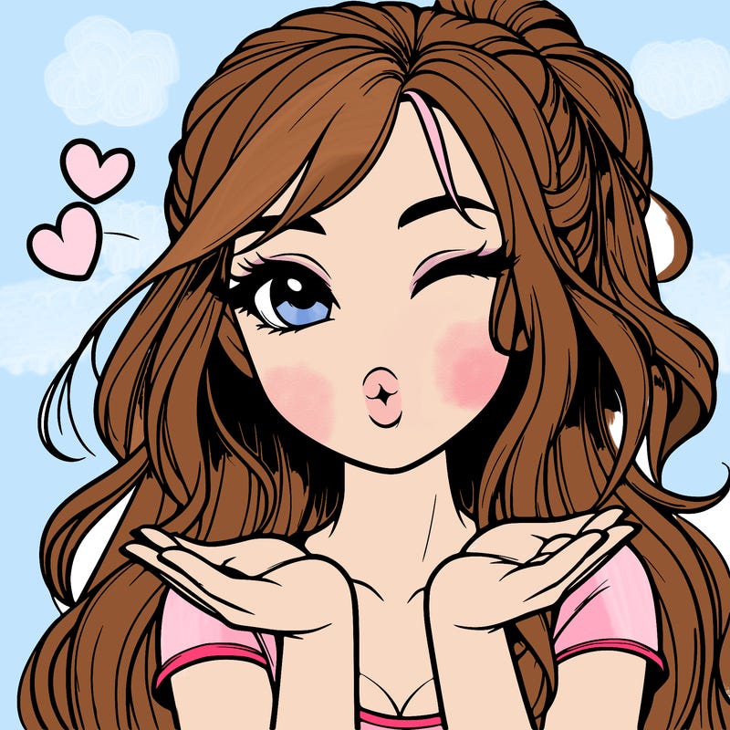 realistic girl winking and blowing a kiss while making heart hands