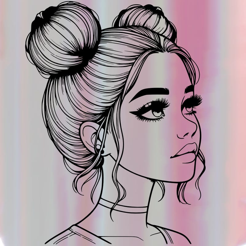 realistic girl with buns on the top of her head