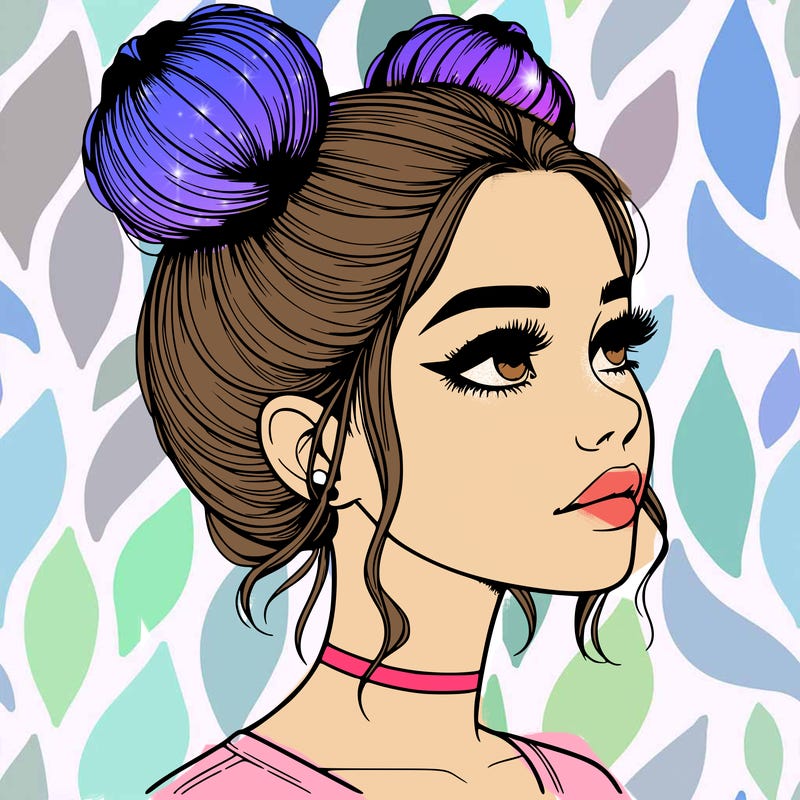 realistic girl with buns on the top of her head