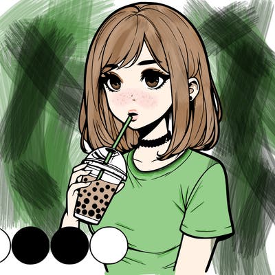 realistic girl drinking boba