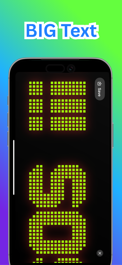 LED Banner App. - iPhone screen displaying a large scrolling green LED SOS message using the LED Banner App