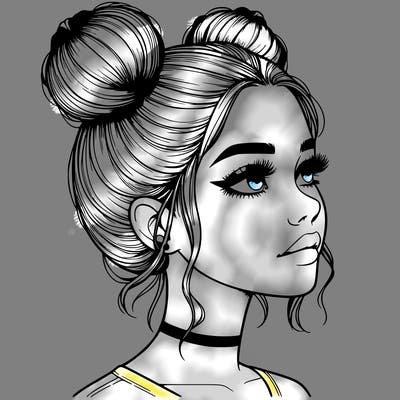 realistic girl with buns on the top of her head