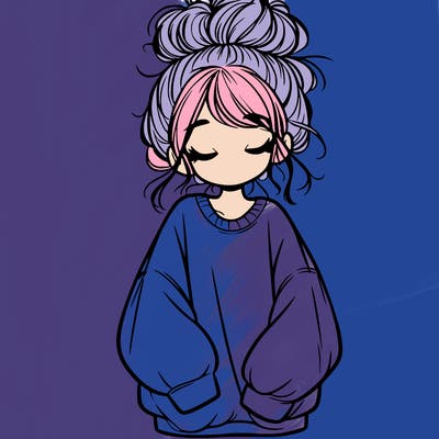 girl with baggy sweatshirt and messy bun