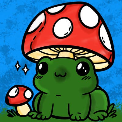 a cute frog with a mushroom hat