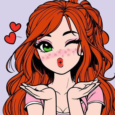 realistic girl winking and blowing a kiss while making heart hands