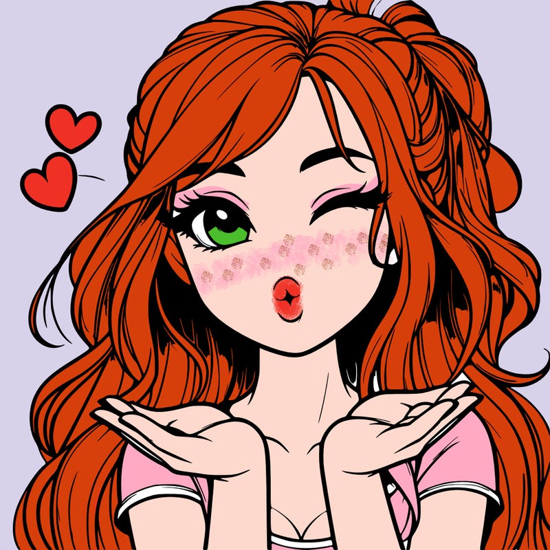 realistic girl winking and blowing a kiss while making heart hands
