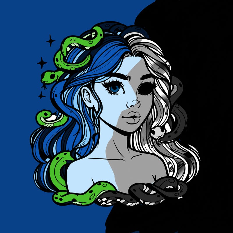 realistic girl with snakes as hair