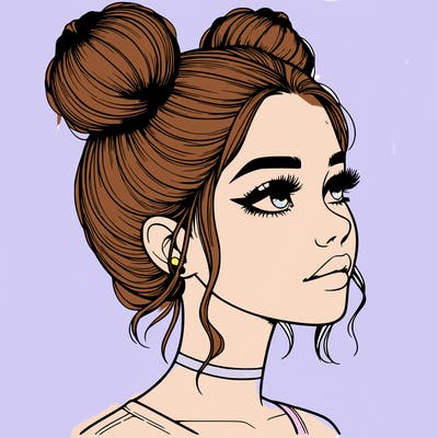 realistic girl with buns on the top of her head