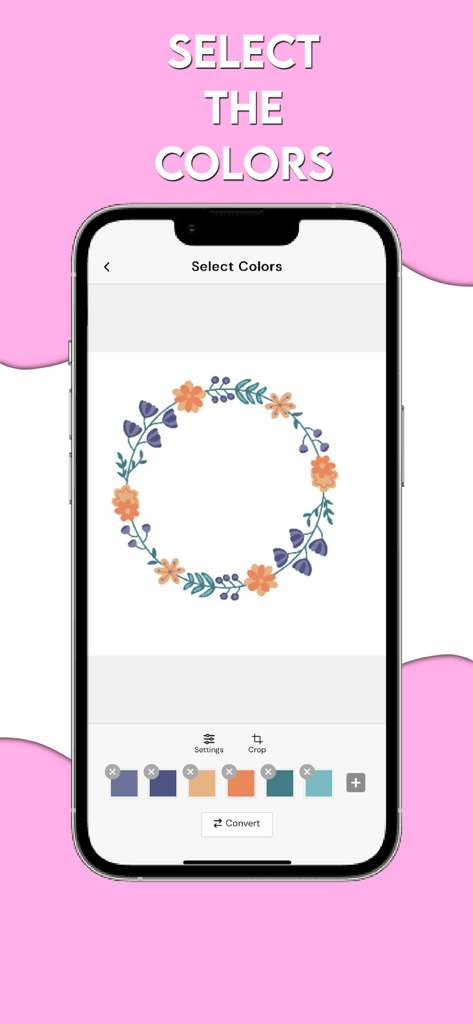 SvgTrace Classic app interface for selecting colors during the vectorization of a floral wreath graphic