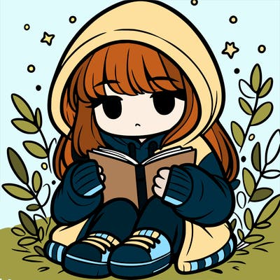 girl in oversized hoodie reading a book