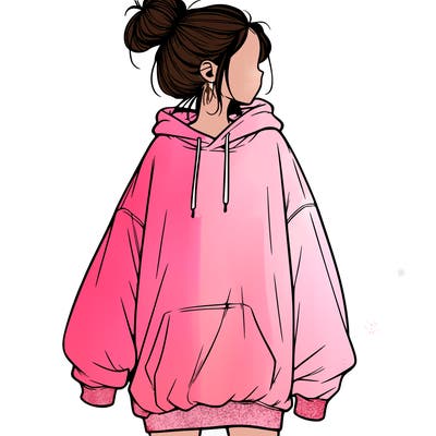 realistic girl with a oversized sweatshirt on and a bun