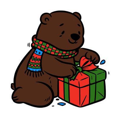 polar bear wrapping a present