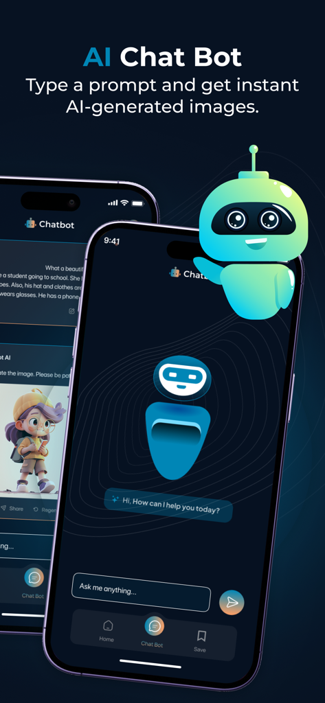 Collart - AI Image Generator - Mobile screen showing the Collart AI chat bot interface for generating images from text prompts
