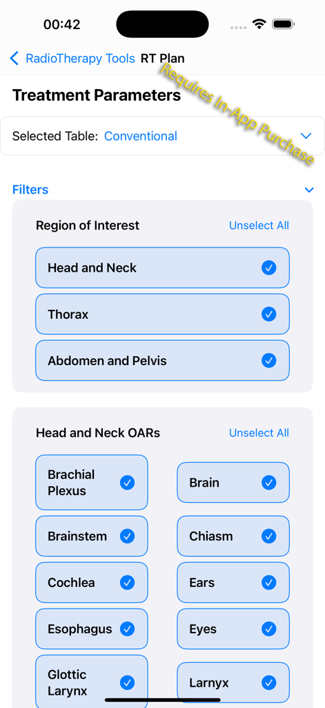 Selection of organs at risk in the Radiotherapy Tools app for treatment planning
