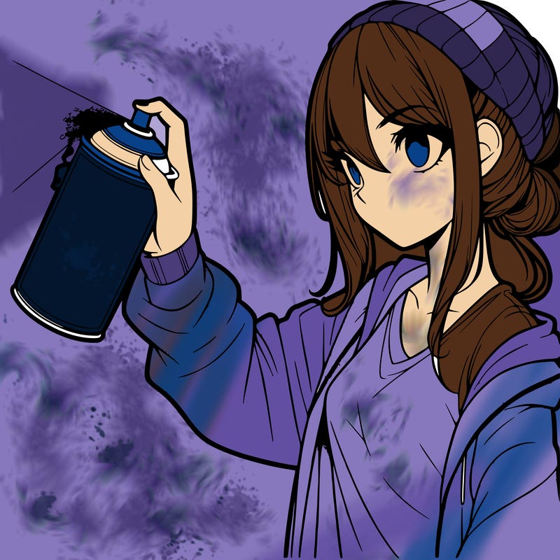 realistic girl spray painting the wall