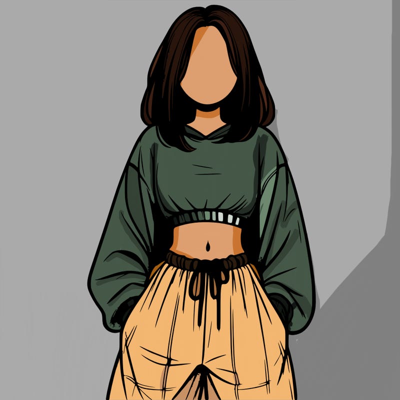 realistic girl faceless with baggy pants and a crop top