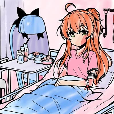 anime girl in hospital bed