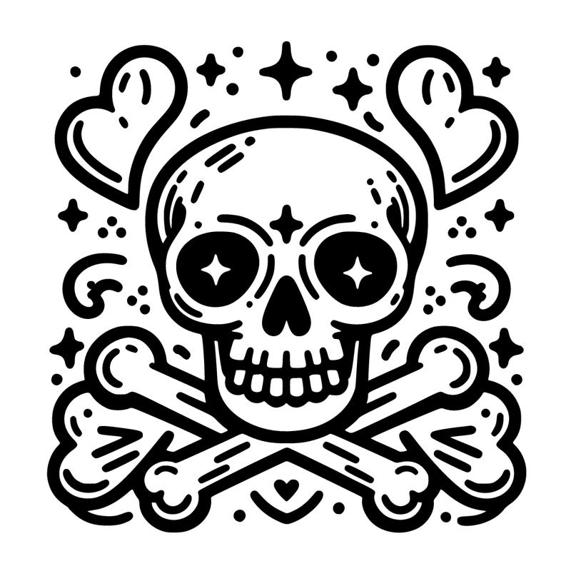 skull with deadly hearts around