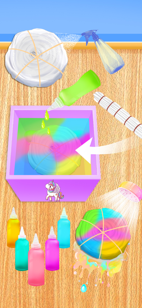 Tie Dye Simulator - Jugabilidad de Tie Dye Simulator que muestra el proceso de teñir tela con colores vibrantes