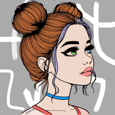 realistic girl with buns on the top of her head