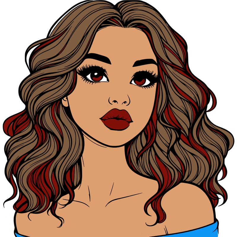 realistic girl with wavy hair and lips