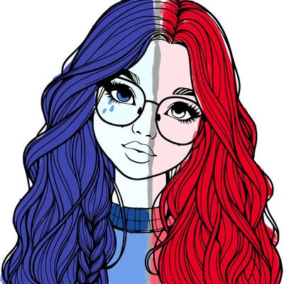 girl with long hair and freckles and glasses realistic