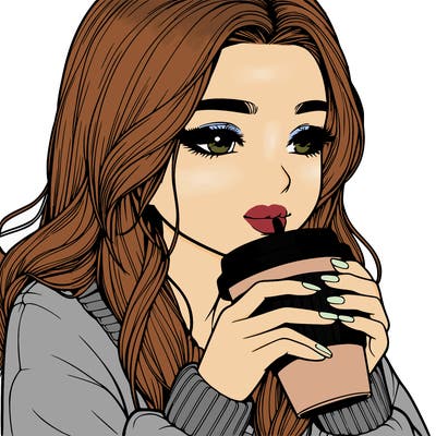 realistic girl drinking coffee