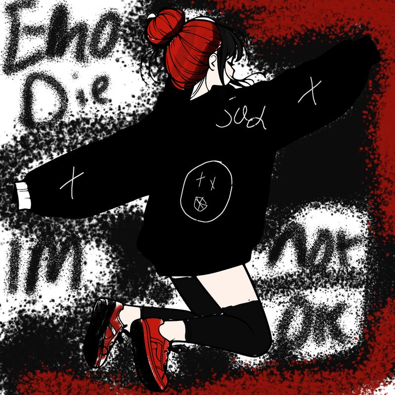 realistic girl jumping with a bun and oversized sweatshirt