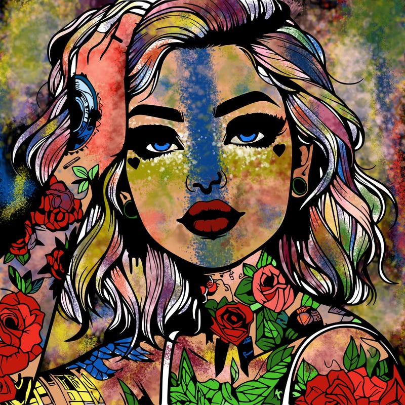 realistic girl with tattoos all over