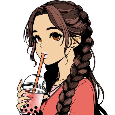 realistic girl with braided hair drinking boba