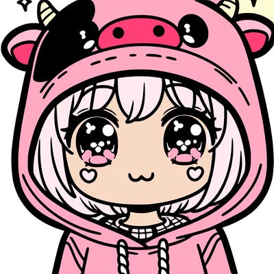 kawaii girl with cow hoodie