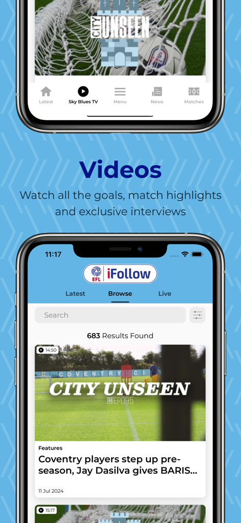Coventry City FC - コヴェントリー・シティFC公式アプリのビデオセクション。試合のハイライトと限定選手インタビューを掲載。