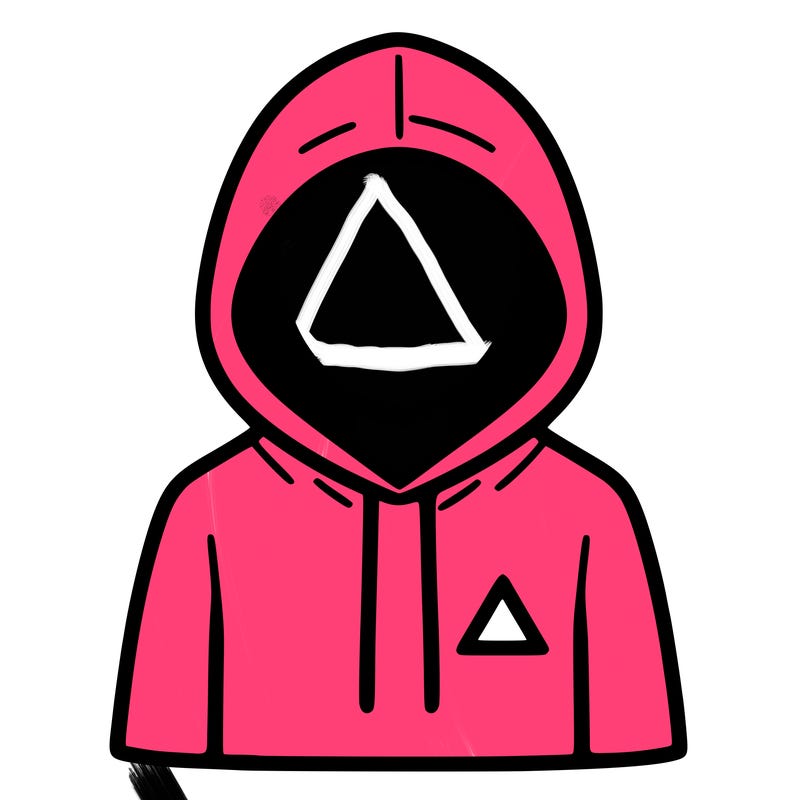 a person with non face waering a hoodie with a small triangle symbol