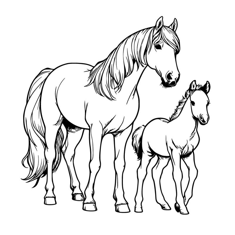 realistic horse and foal
