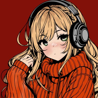 realistic anime girl with sweater and headphones