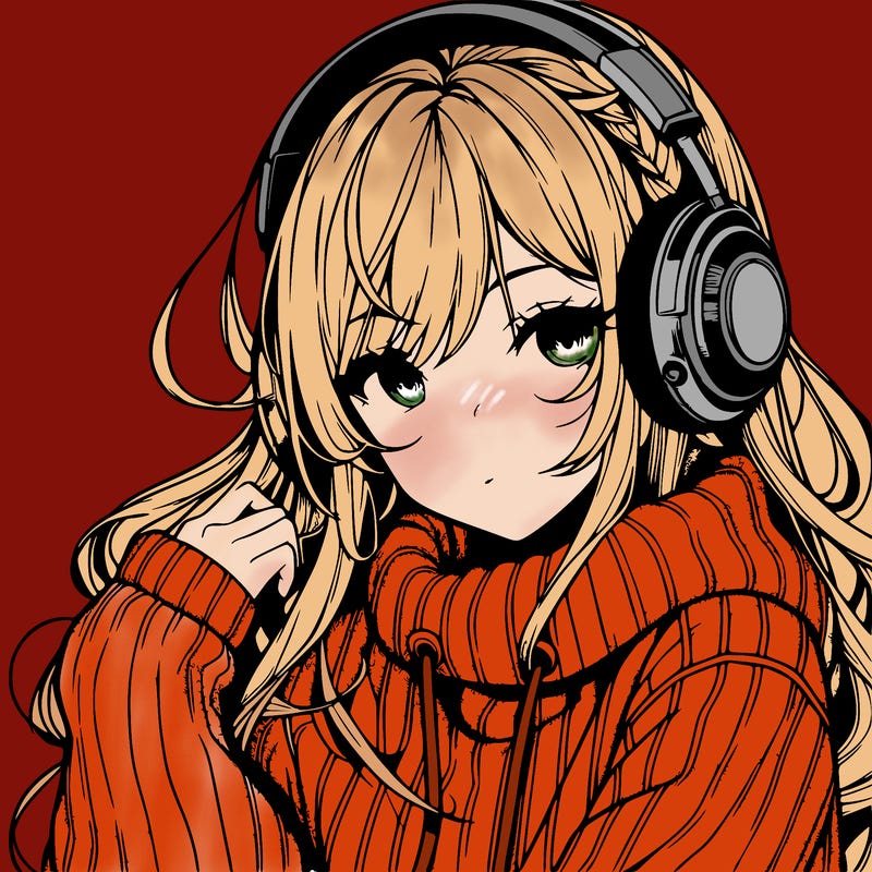 realistic anime girl with sweater and headphones