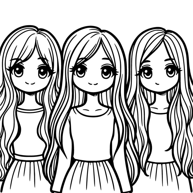 three girls with long hair