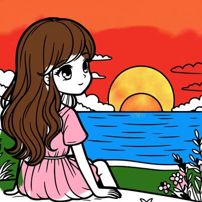a girl watching a sunset