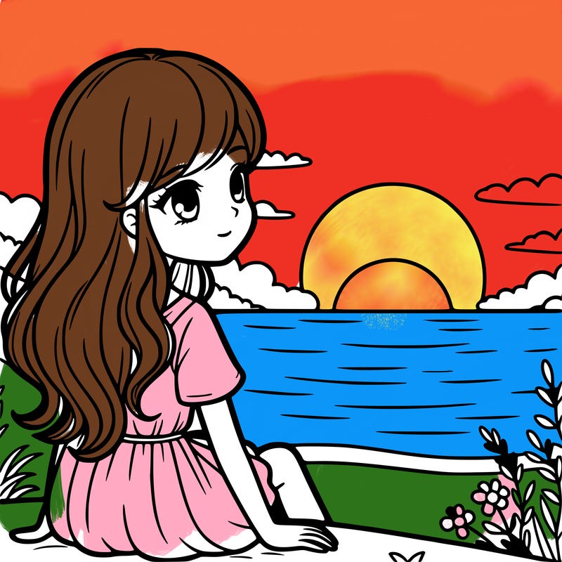 a girl watching a sunset