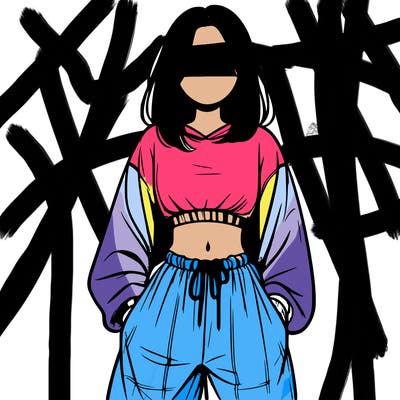 realistic girl faceless with baggy pants and a crop top