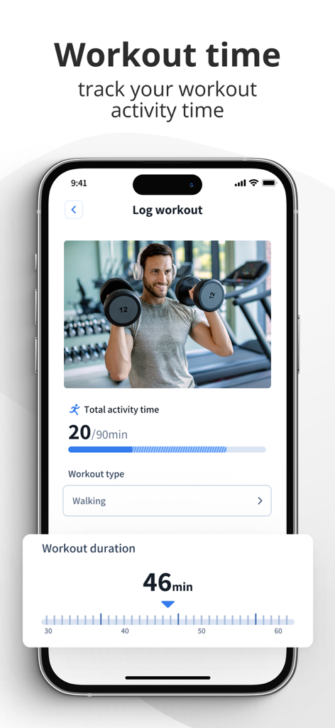 Interface de l'application FitFast pour enregistrer l'activité sportive et sélectionner la durée